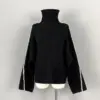 Autumn Winter Luxury Fashion Women Black 100% Wool Loose Casual Sweater Jumpers for Female