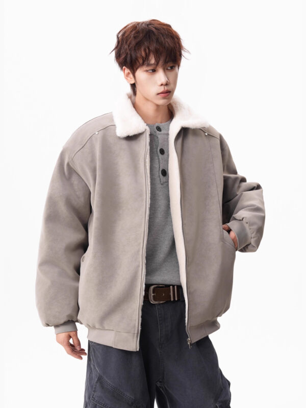 Lamb Velvet PU Leather Cotton Coat for Men Winter Barn Style Cool and Stylish Thick Warm PU Leather Work Jacket Outerwear