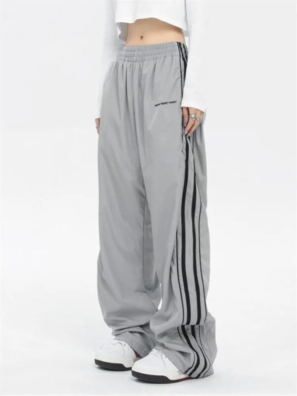 American retro street dance striped patchwork sports pants for men and women's spring and autumn straight tube loose wide leg pants