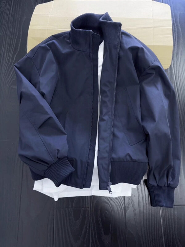 Navy Blue Stand Collar Pilot Jacket Men's Winter Stylish Short Coat Couple High Street Unique Baseball Jacket