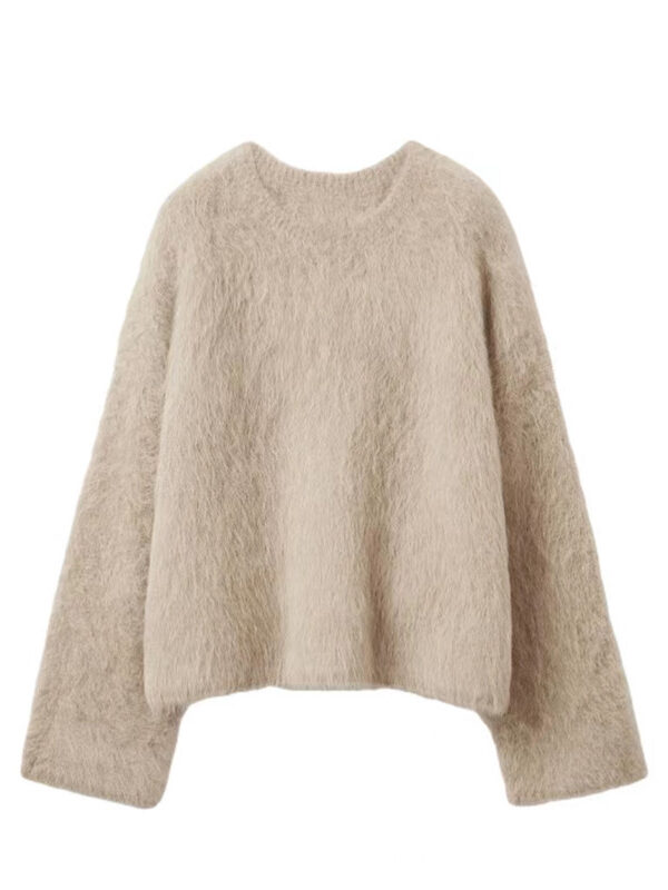 Casual Wool Pullovers For Women Round Neck Long Sleeve Loose Fit Solid Color Versatile Sweater