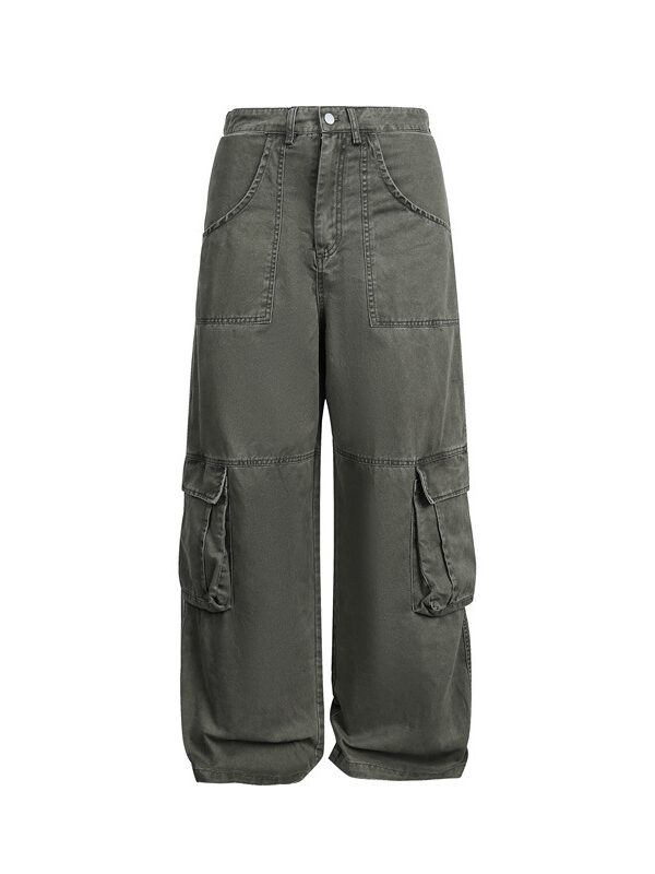 Multi-Pocket Cargo Pants Loose Wide-Leg Casual Trousers