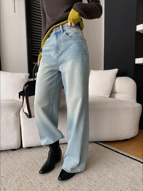 Trendy Washed Distressed Bleached Slim Straight Leg Floor-Length